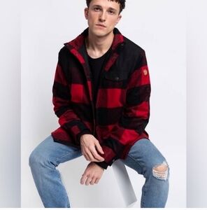 FJALLRAVEN CANADA WOOL PADDED JACKET SHACKET RED BLACK BUFFALO PLAID MEN MEDIUM